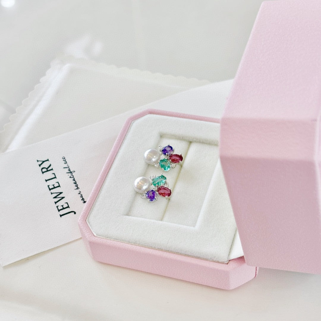 Spring Rainbow Wild Freshwater Pearl & Gemstone Earrings – Lightweight Floral Jewel