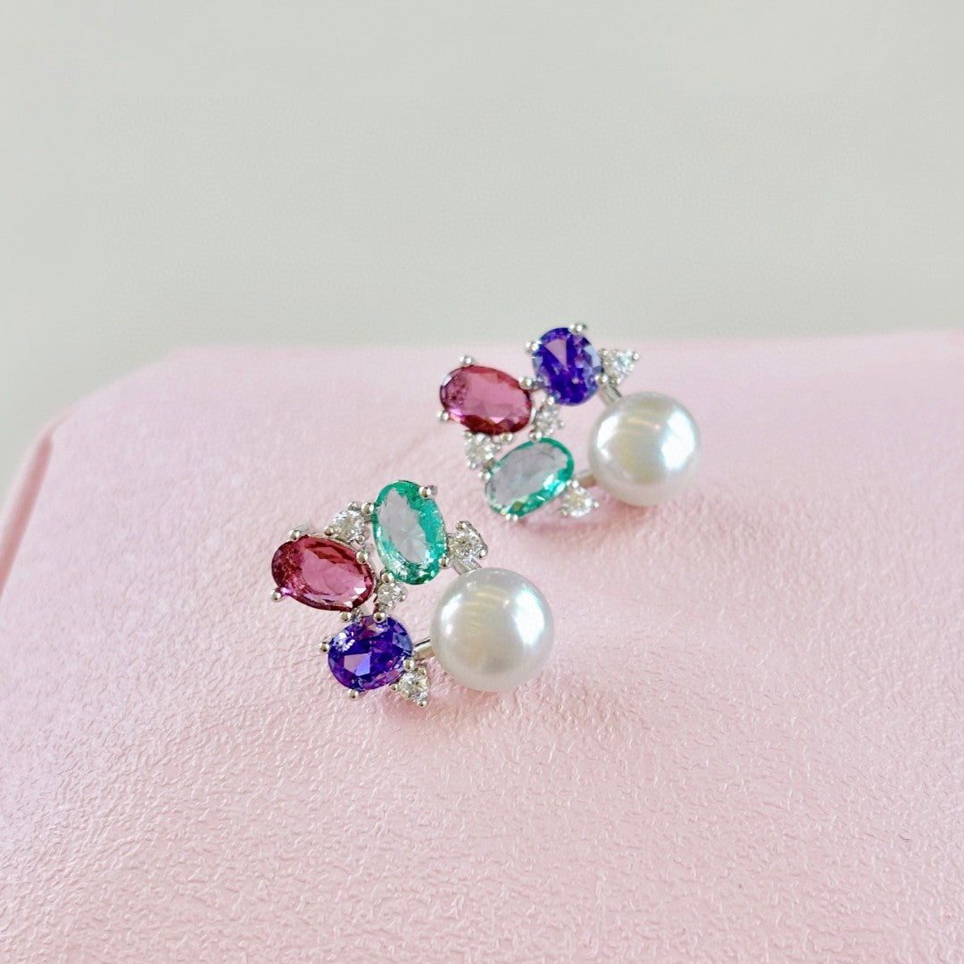 Spring Rainbow Wild Freshwater Pearl & Gemstone Earrings – Lightweight Floral Jewel