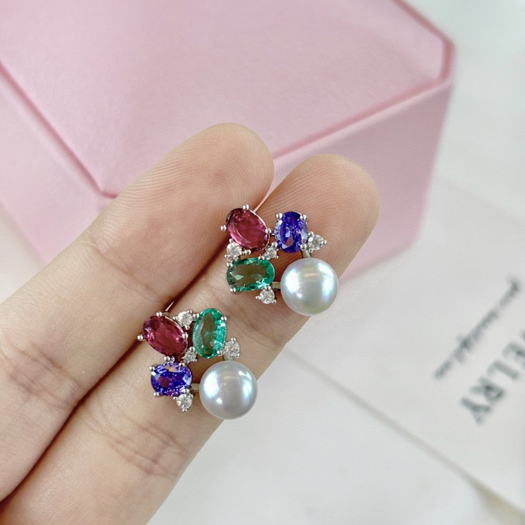 Spring Rainbow Wild Freshwater Pearl & Gemstone Earrings – Lightweight Floral Jewel