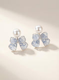 Luminous Blue Clover Pearl Stud Earrings: Nature's Whisper in Silver