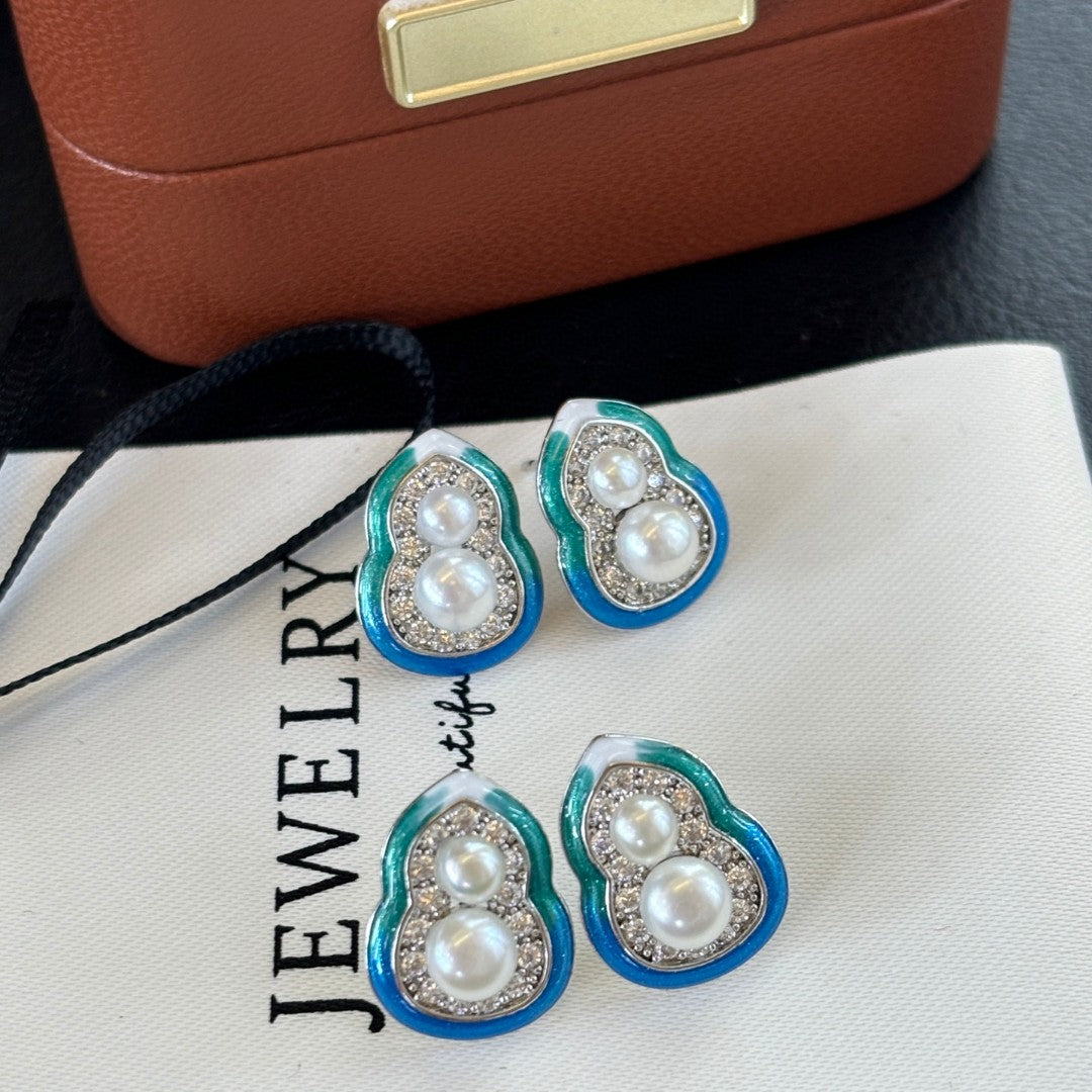 Enchanted Dewdrop Freshwater Pearl Hoop Earrings | Handcrafted Gradient Enamel Art