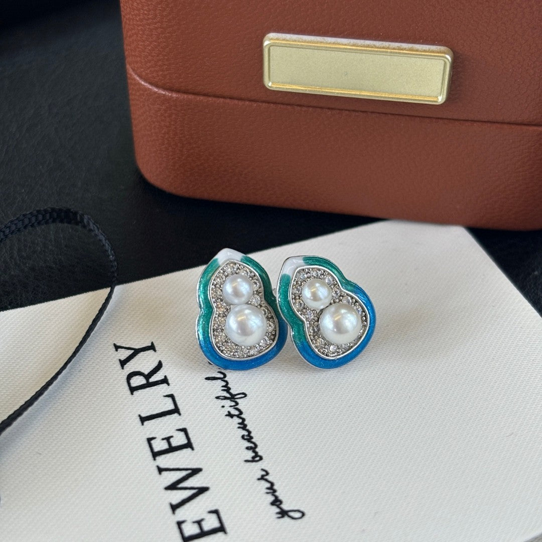 Enchanted Dewdrop Freshwater Pearl Hoop Earrings | Handcrafted Gradient Enamel Art