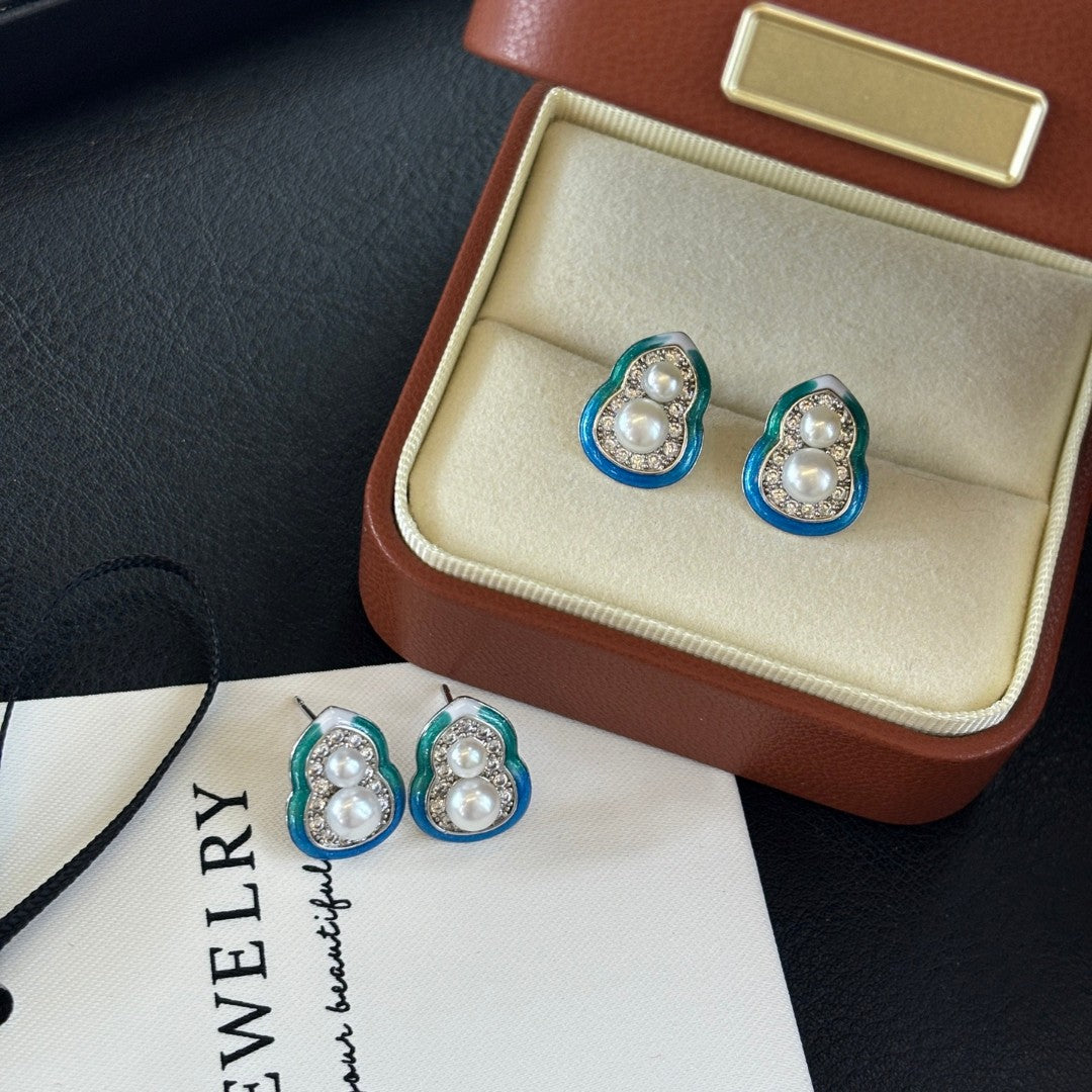 Enchanted Dewdrop Freshwater Pearl Hoop Earrings | Handcrafted Gradient Enamel Art