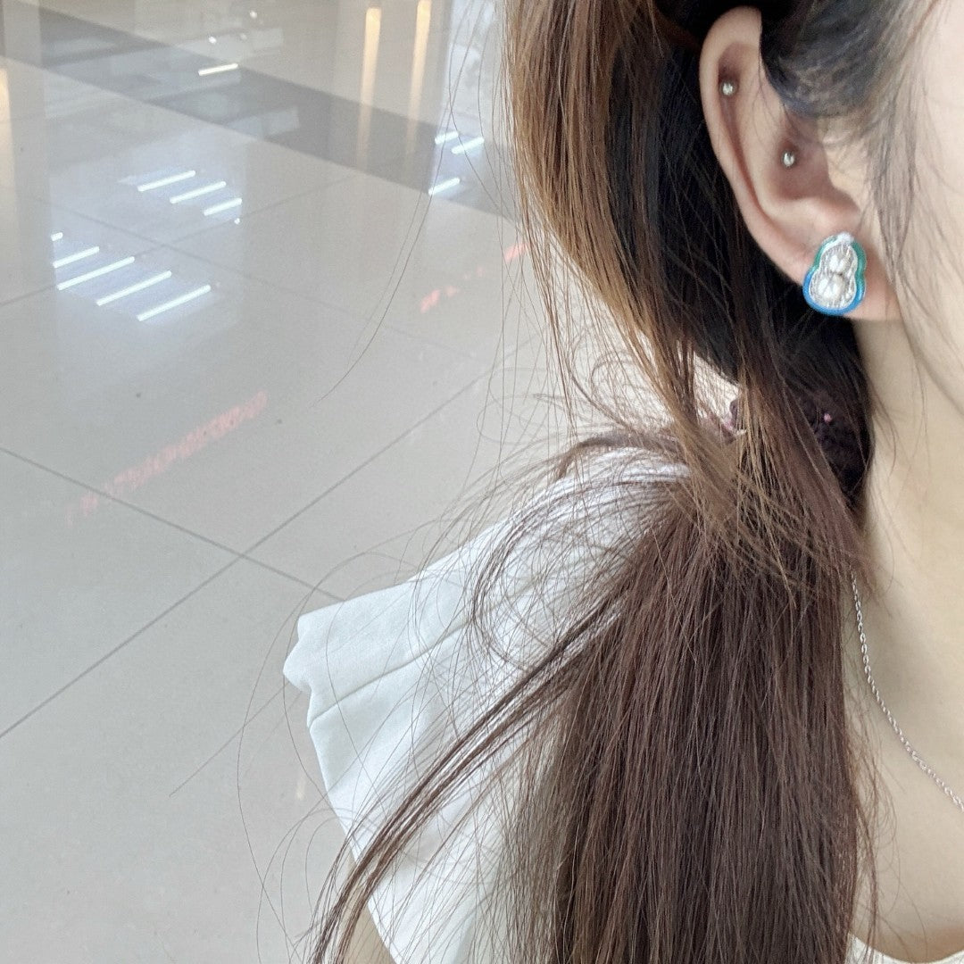 Enchanted Dewdrop Freshwater Pearl Hoop Earrings | Handcrafted Gradient Enamel Art