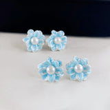 Enamel Blossom Pearl Stud Earrings