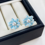 Enamel Blossom Pearl Stud Earrings