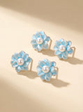 Enamel Blossom Pearl Stud Earrings