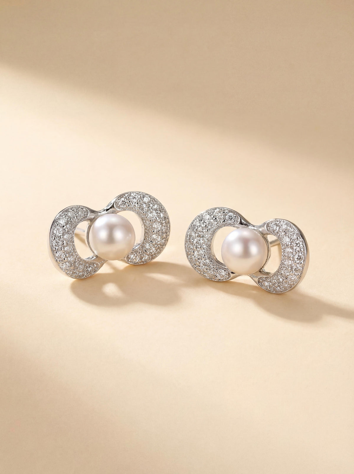 Silk Bow Freshwater Pearl Stud Earrings - Sterling Silver with Gold Details