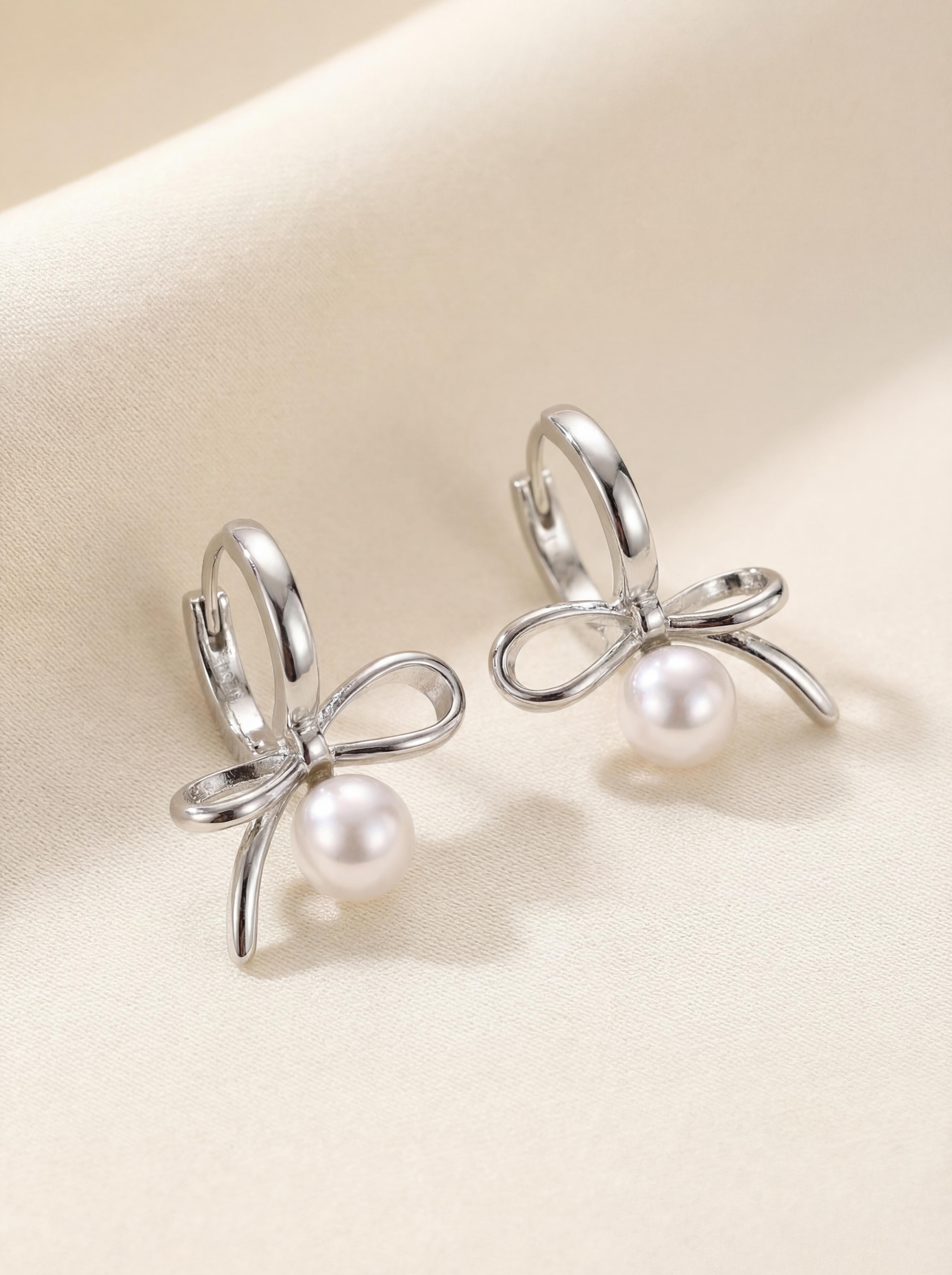 Butterfly Accent Pearl Earrings | Handcrafted Freshwater Cultured Pearls