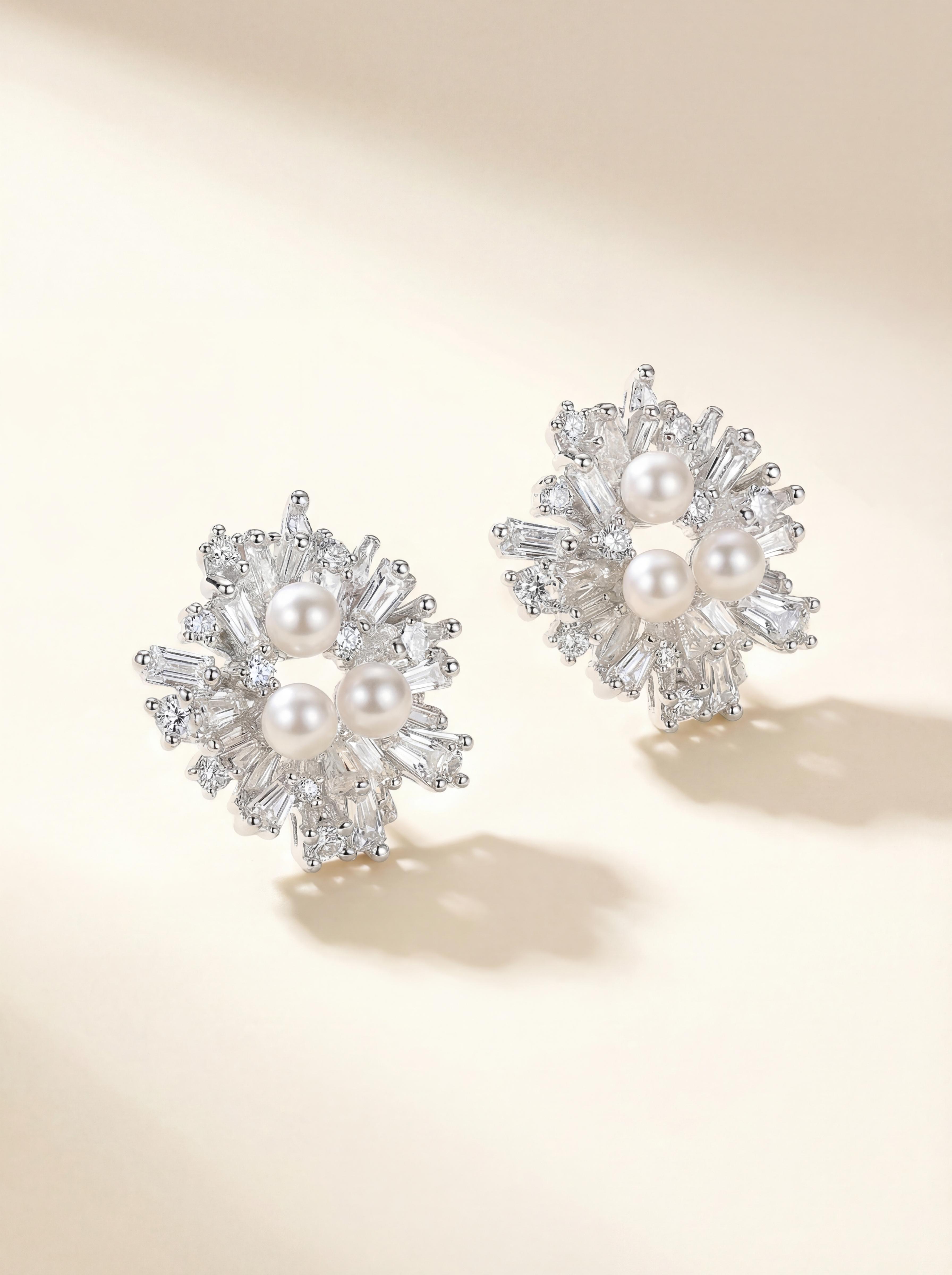 White Garden: Wild Freshwater Pearl & Crystal Earrings