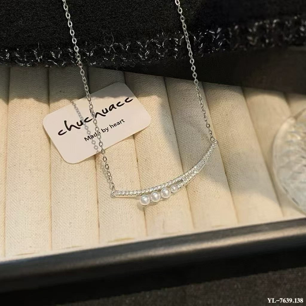 Luna Smile: Wild Freshwater Pearl Arc Necklace | Delicate Locklace Enhancer