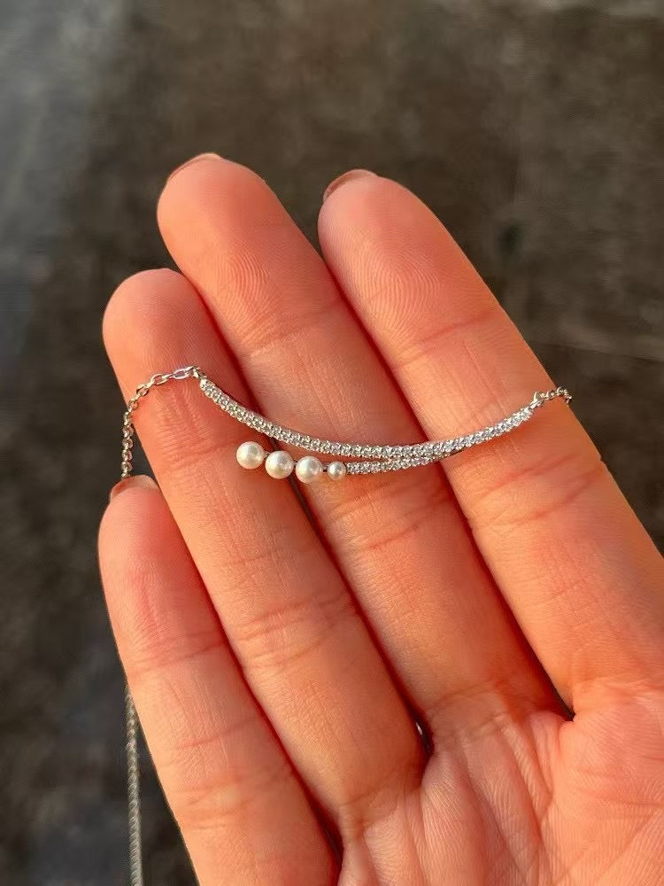 Luna Smile: Wild Freshwater Pearl Arc Necklace | Delicate Locklace Enhancer