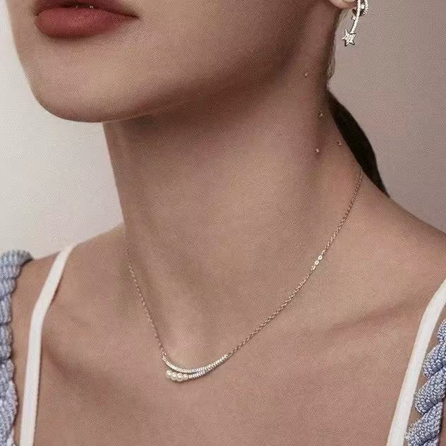 Luna Smile: Wild Freshwater Pearl Arc Necklace | Delicate Locklace Enhancer