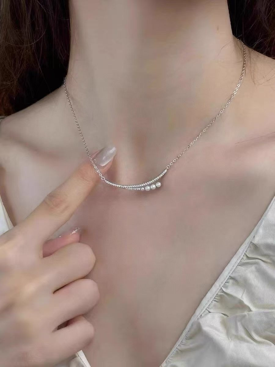 Luna Smile: Wild Freshwater Pearl Arc Necklace | Delicate Locklace Enhancer