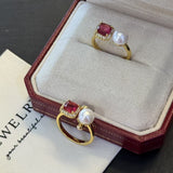 Pearl Reverie Sunset Reflection Ring - Wild Pearl & Ruby Doublet