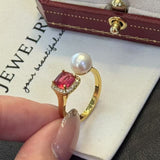 Pearl Reverie Sunset Reflection Ring - Wild Pearl & Ruby Doublet