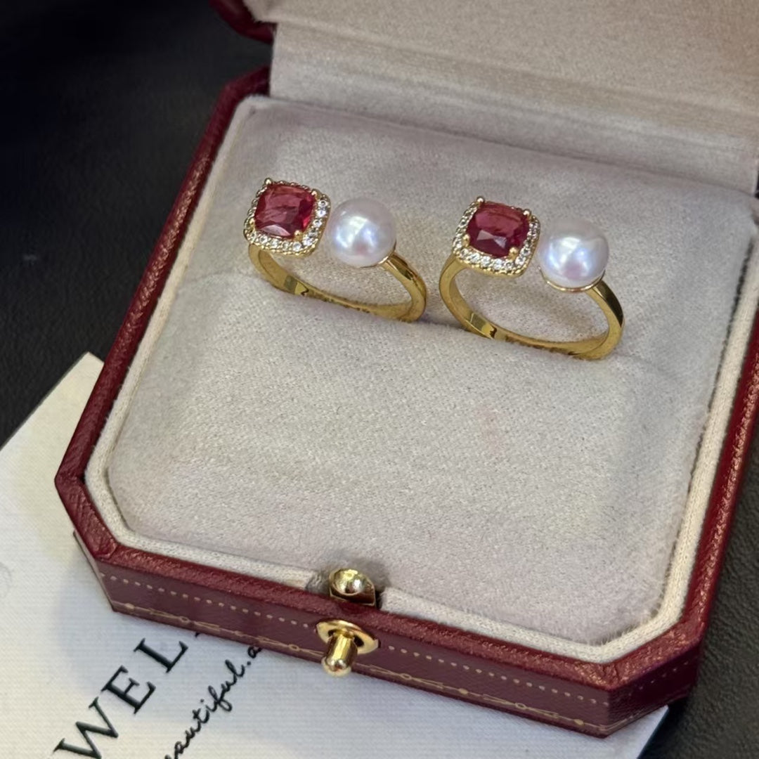 Pearl Reverie Sunset Reflection Ring - Wild Pearl & Ruby Doublet