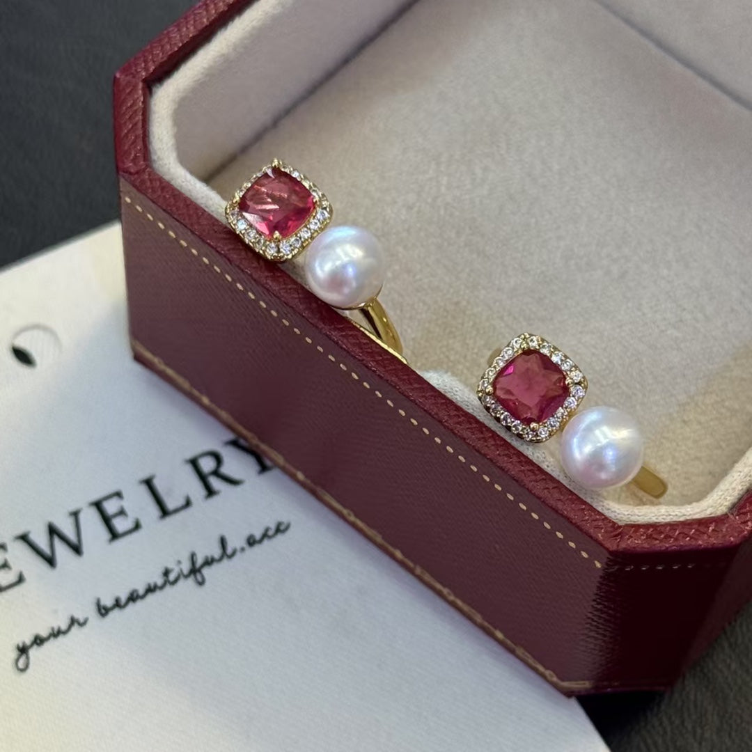 Pearl Reverie Sunset Reflection Ring - Wild Pearl & Ruby Doublet