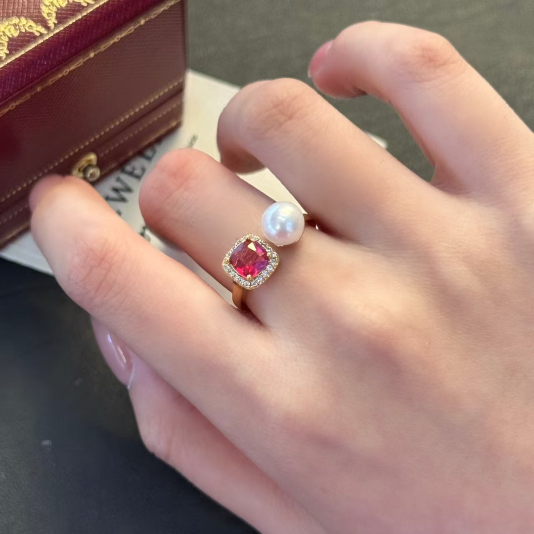 Pearl Reverie Sunset Reflection Ring - Wild Pearl & Ruby Doublet