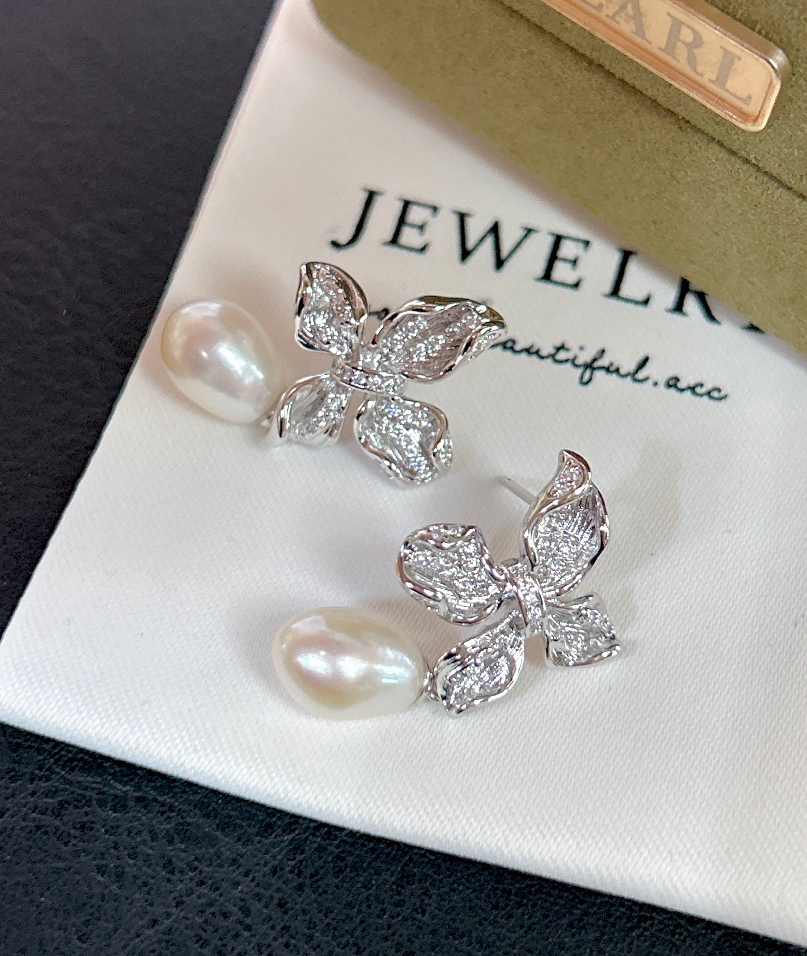 Butterfly Kisses Rose Gold Pearl Earrings