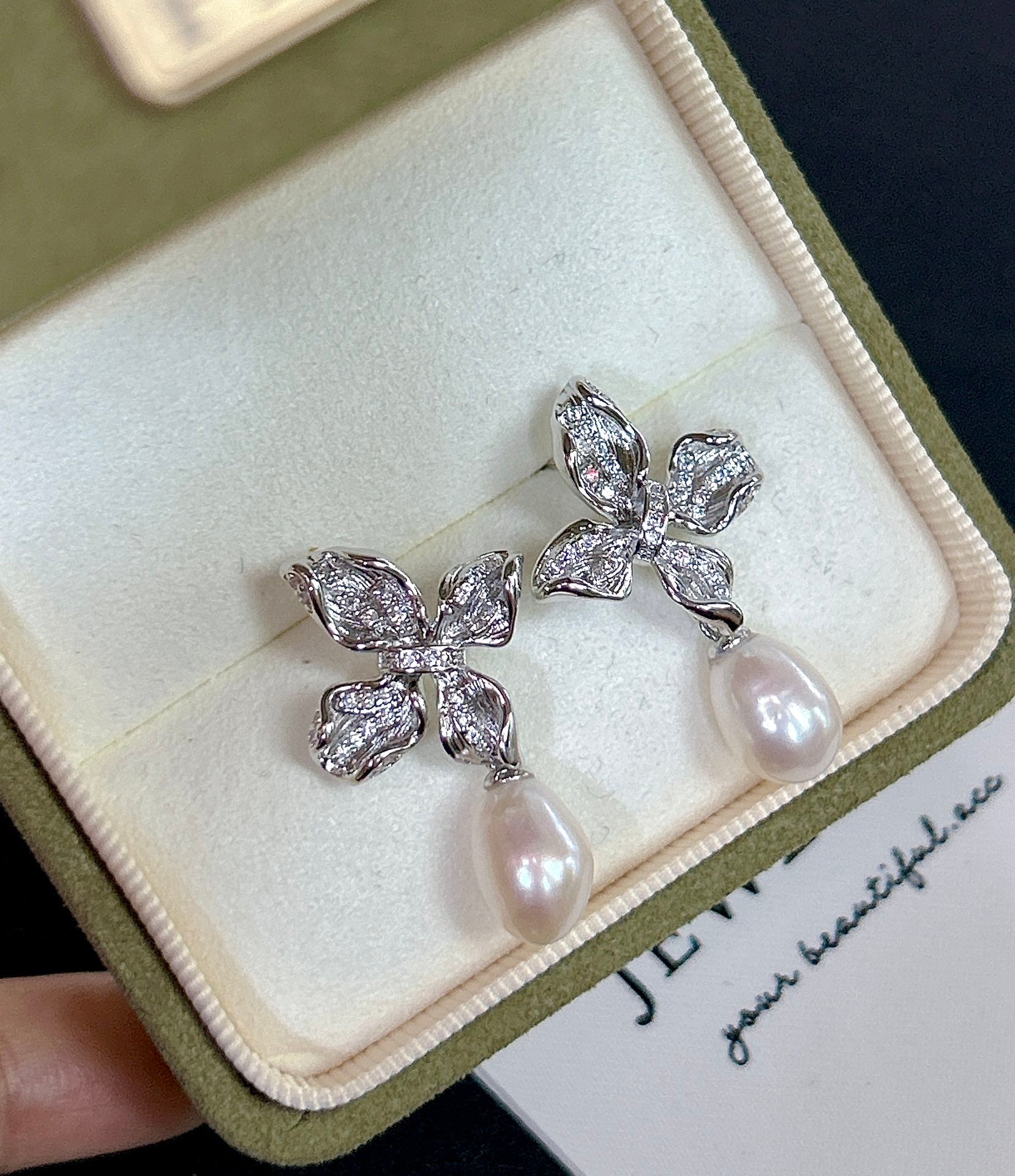 Butterfly Kisses Rose Gold Pearl Earrings