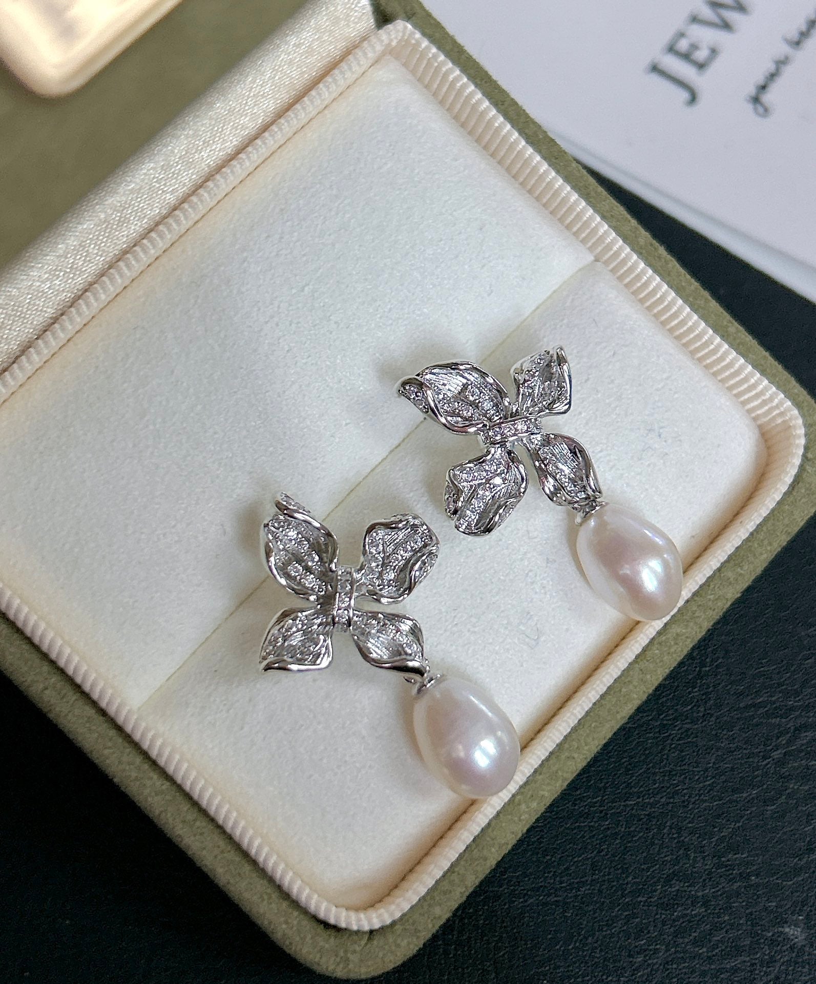 Butterfly Kisses Rose Gold Pearl Earrings