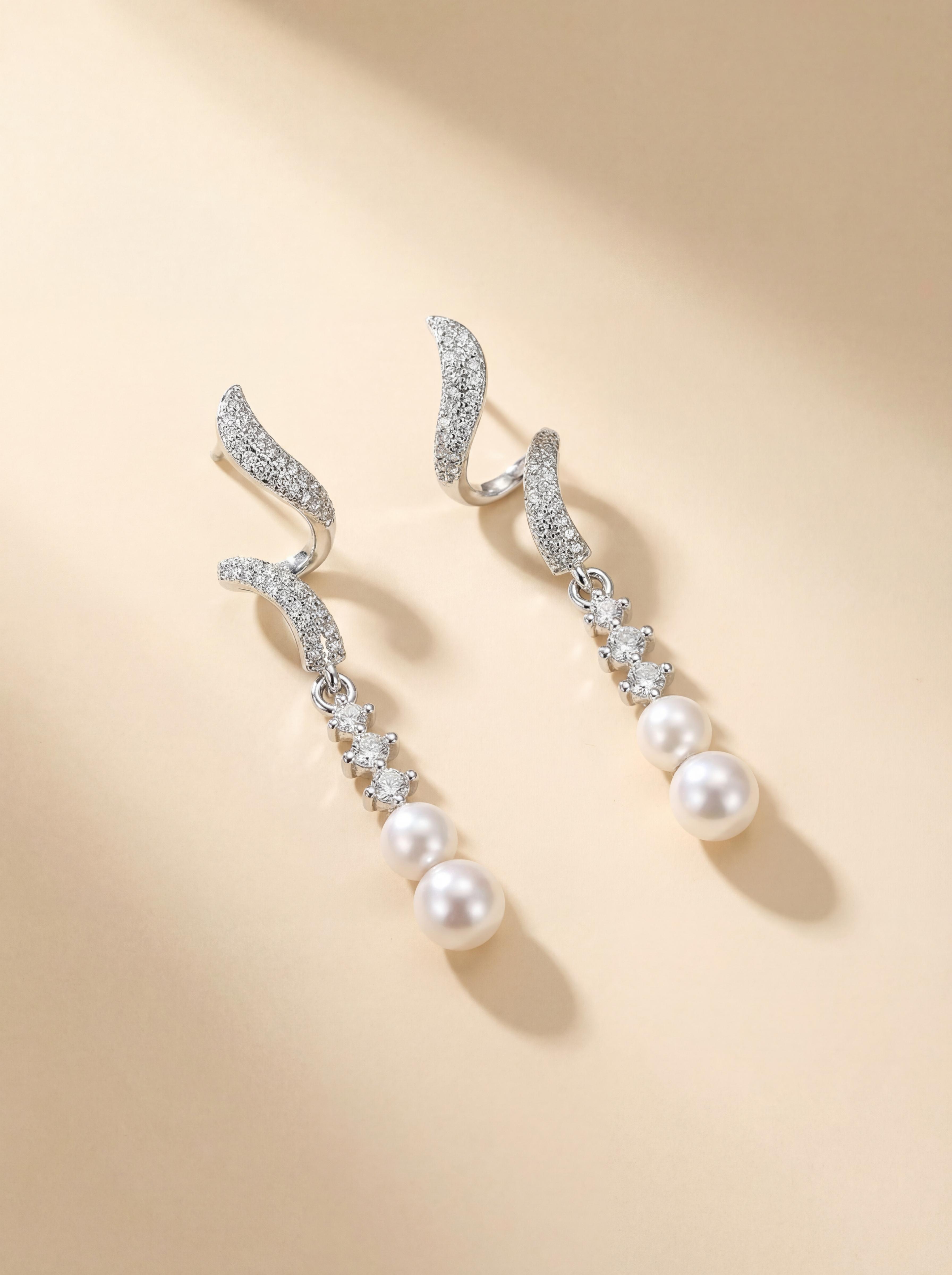 Galaxy Whisper Pearl Drop Earrings - Sleek Dangling Elegance