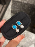 French Vintage Turquoise Freshwater Pearl Earrings Silver