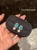 French Vintage Turquoise Freshwater Pearl Earrings Gold