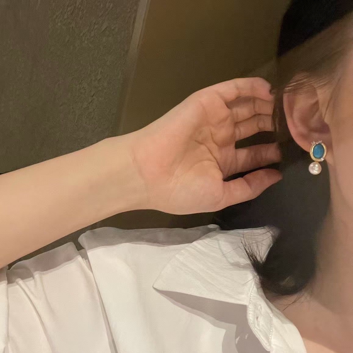 French Vintage Turquoise Freshwater Pearl Earrings