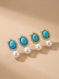 French Vintage Turquoise Freshwater Pearl Earrings