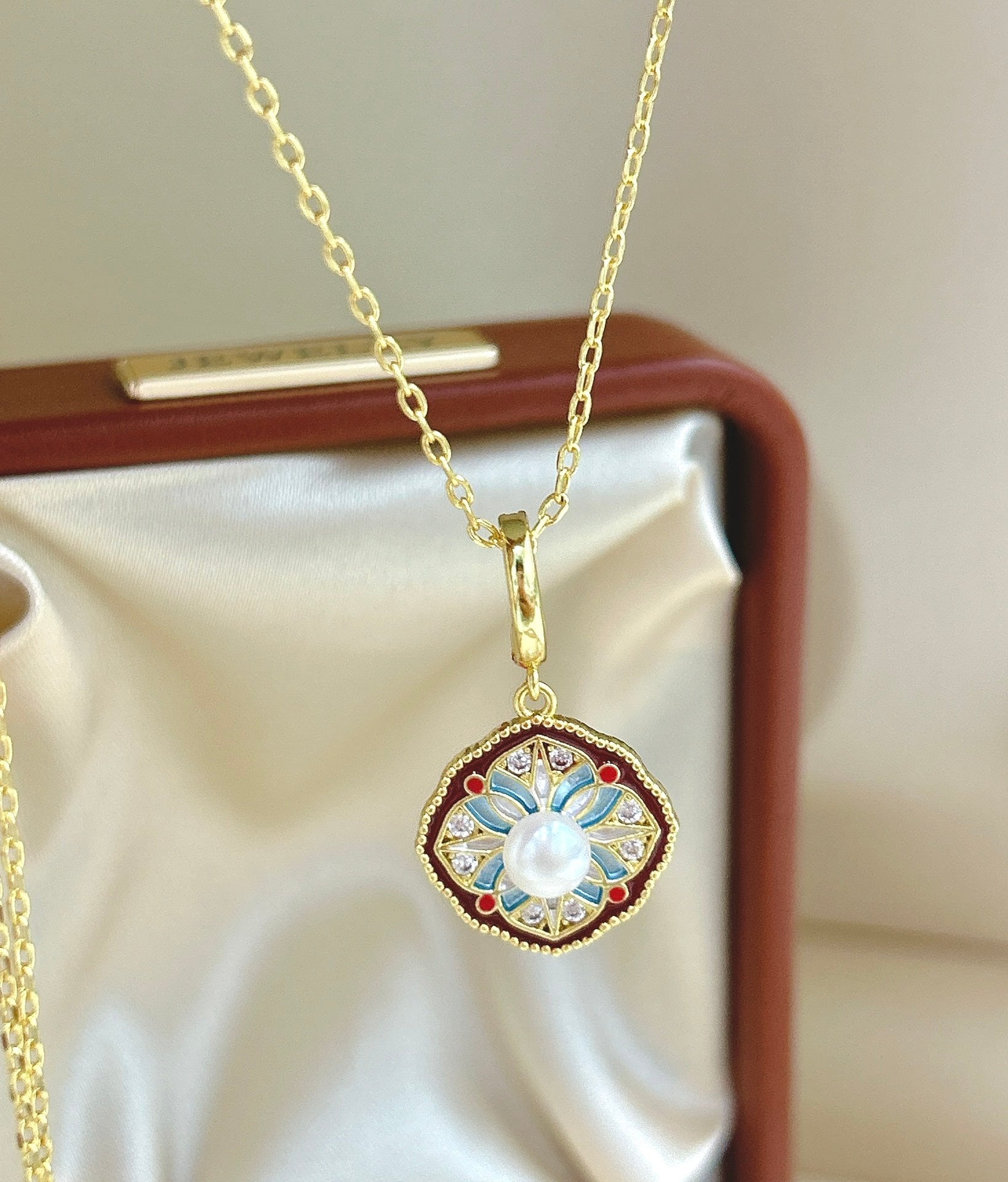 Dunhuang Zhaoyang Enamel Pearl Sunflower Pendant Necklace | Wear Millennium Heritage