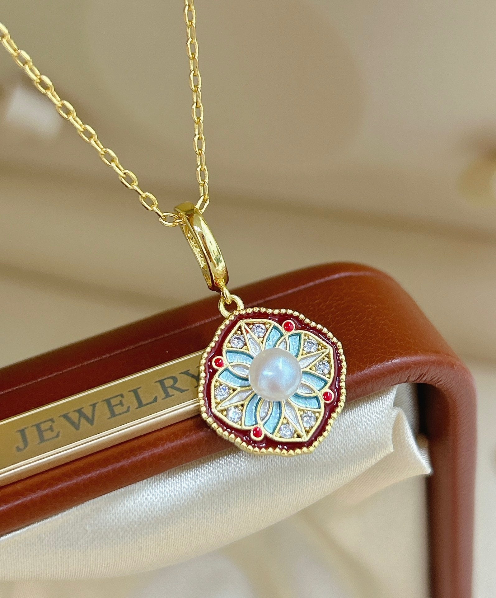 Dunhuang Zhaoyang Enamel Pearl Sunflower Pendant Necklace | Wear Millennium Heritage