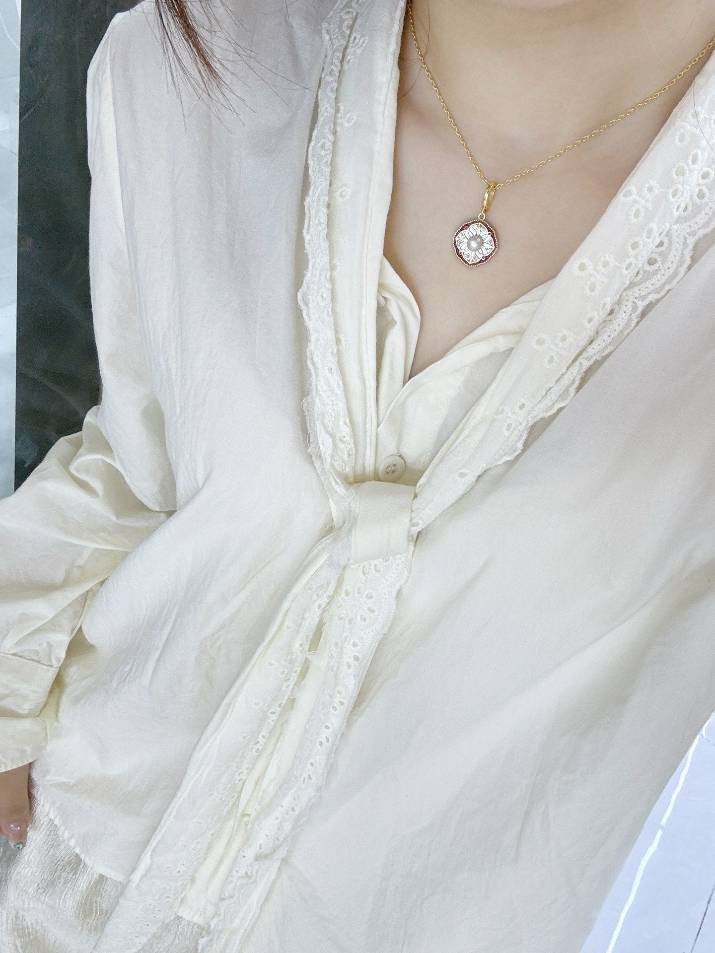 Dunhuang Zhaoyang Enamel Pearl Sunflower Pendant Necklace | Wear Millennium Heritage