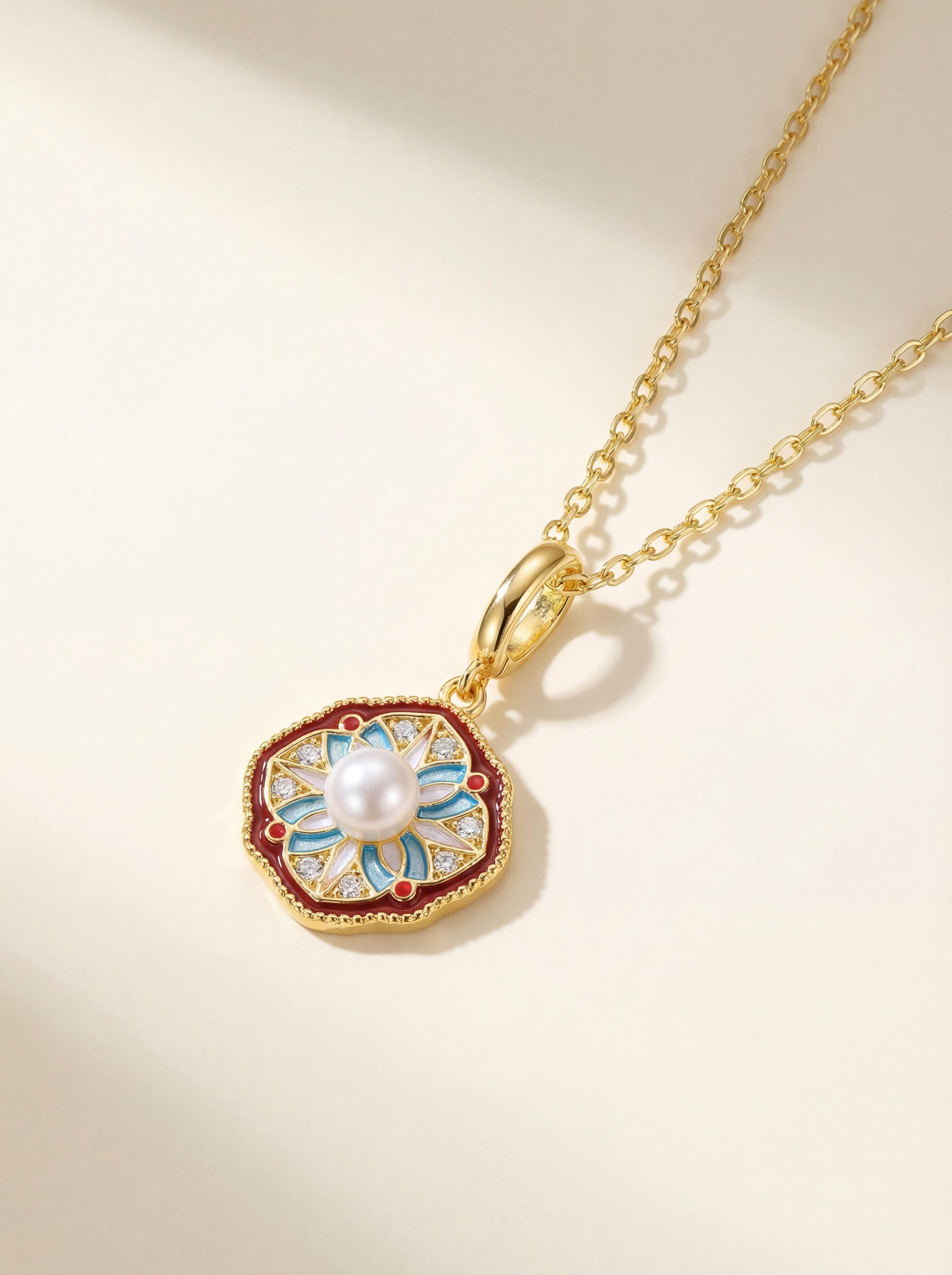 Dunhuang Zhaoyang Enamel Pearl Sunflower Pendant Necklace | Wear Millennium Heritage