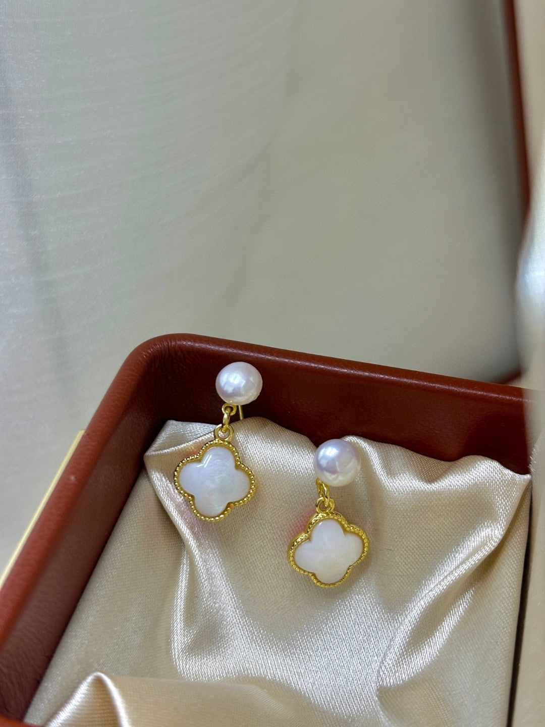 Lucky Star French-Inspired Four-Leaf Clover Pearl Earrings