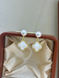 Lucky Star French-Inspired Four-Leaf Clover Pearl Earrings