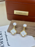 Lucky Star French-Inspired Four-Leaf Clover Pearl Earrings
