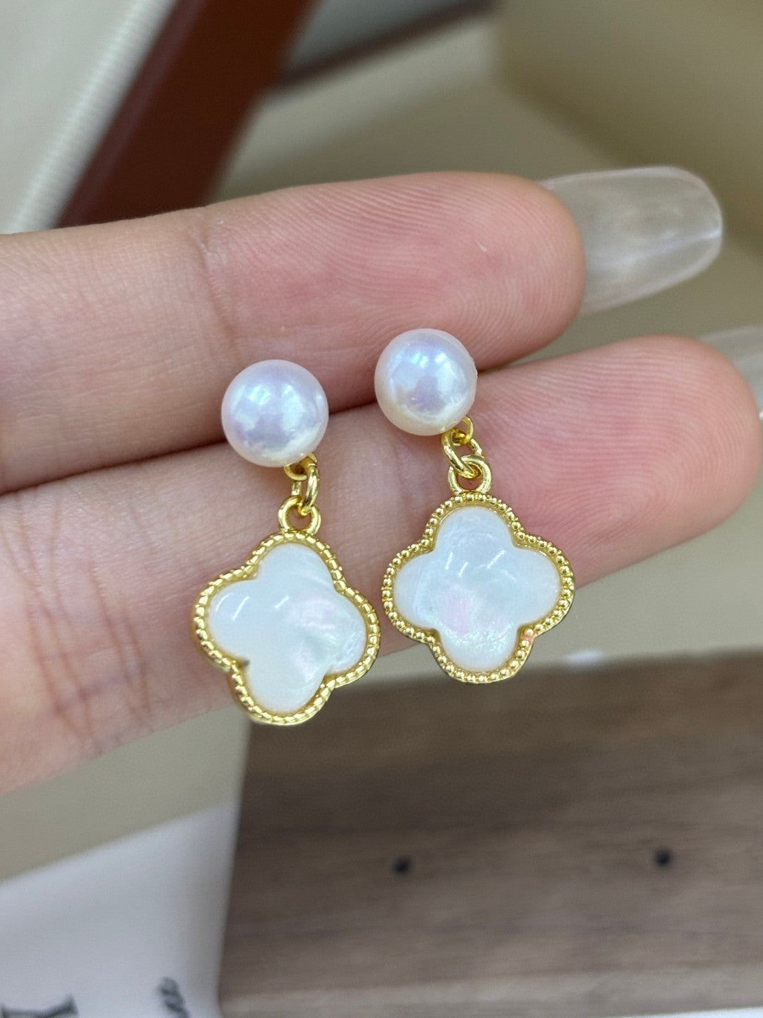 Lucky Star French-Inspired Four-Leaf Clover Pearl Earrings