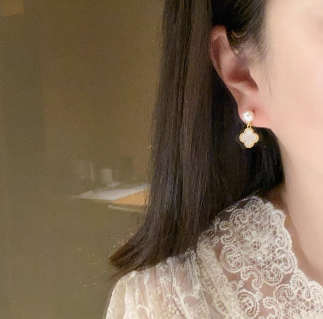 Lucky Star French-Inspired Four-Leaf Clover Pearl Earrings