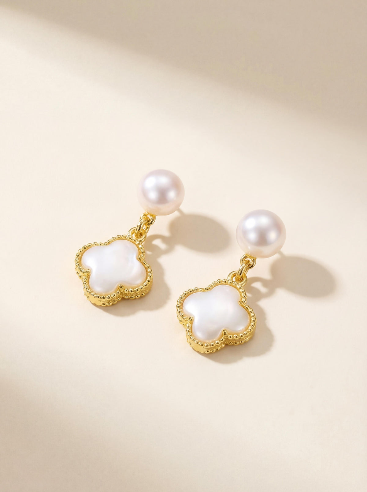 Lucky Star French-Inspired Four-Leaf Clover Pearl Earrings