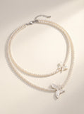 Layered MotherofPearl Butterfly Pearl Necklace - Dual Strand Necklace for Effortless Elegance