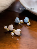 Hand-Painted Glazed Tulip Pearl Earrings — Timeless Freshwater Elegance for Daily Radiance