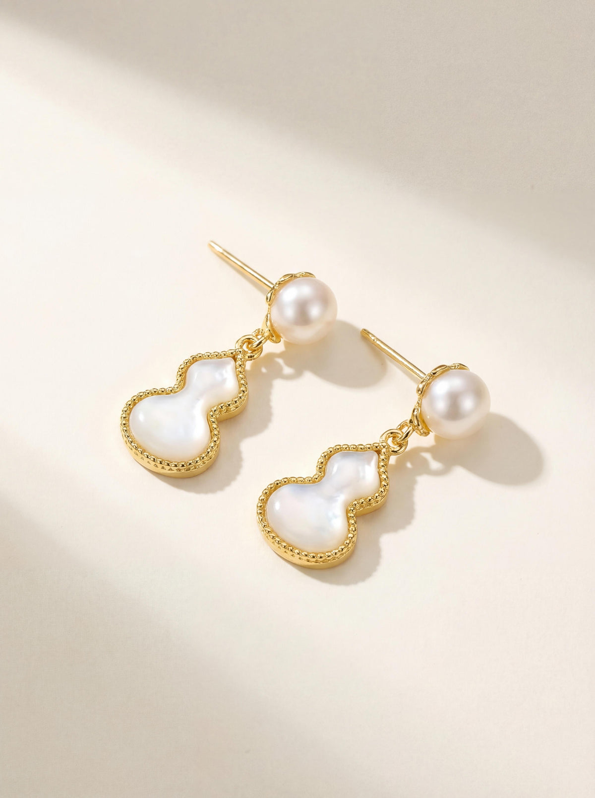 Gourd Pearl Earrings | Serene Harmony | New Chinese Style with Genuine Freshwater Pearl