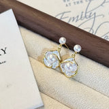 Camellia Dewdrop Double Pearl Earrings | Luxury Freshwater Pearl Floral Design