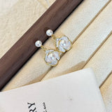 Camellia Dewdrop Double Pearl Earrings | Luxury Freshwater Pearl Floral Design