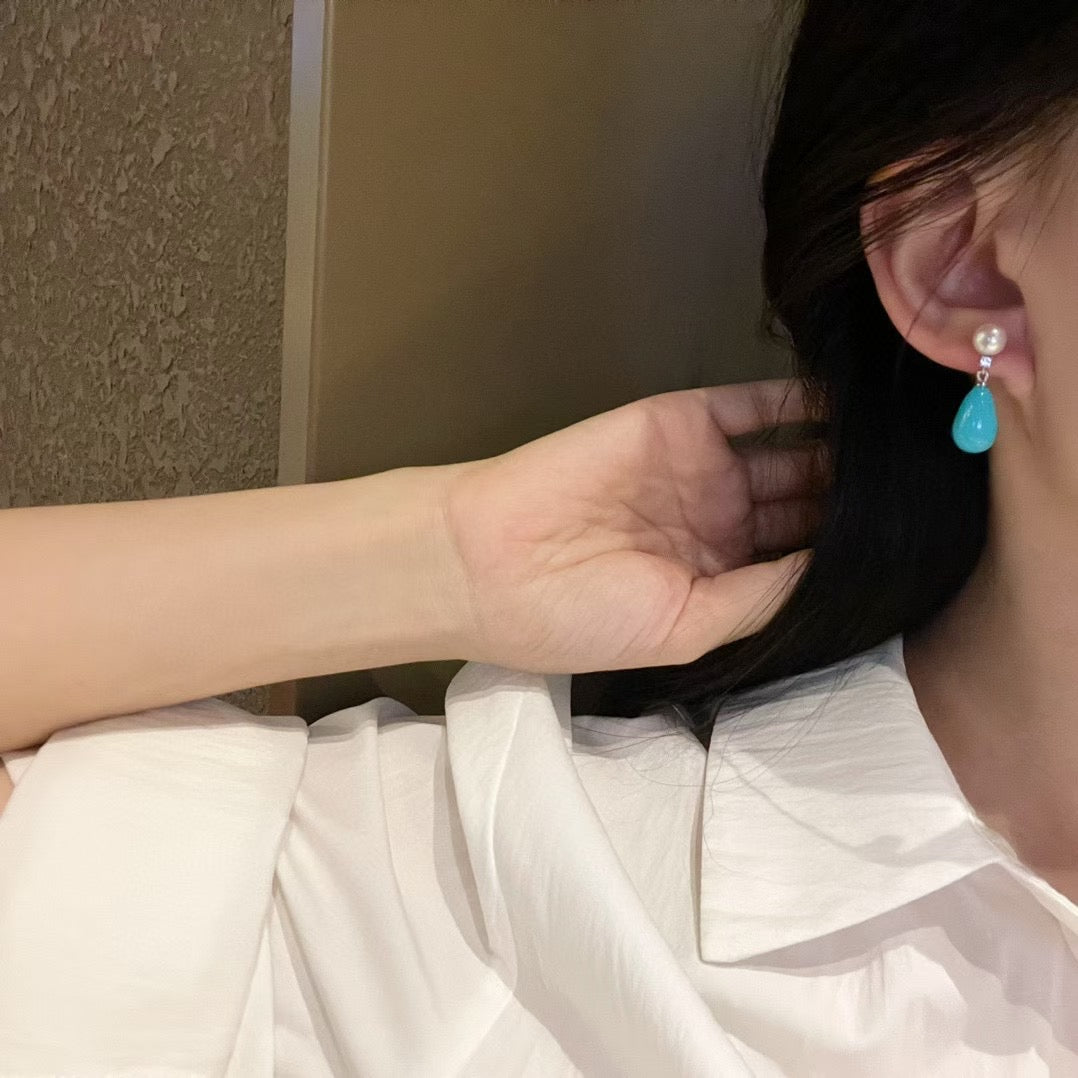 Teardrop Turquoise & Pearl Earrings | Ocean-Infused Elegance for Everyday Wear