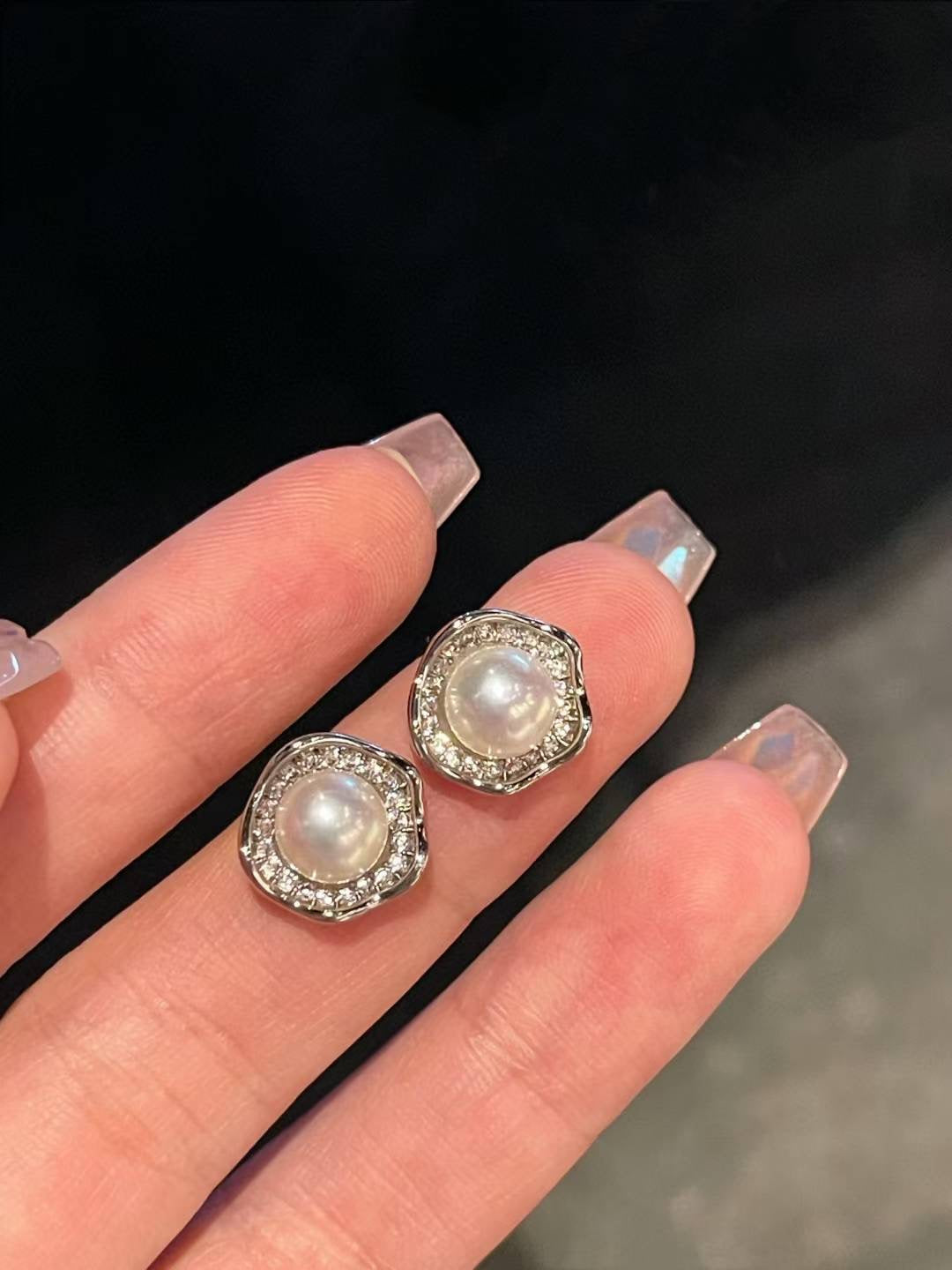 Luna Frost Pearl Earrings | Handcrafted Modern Elegance For Everyday White