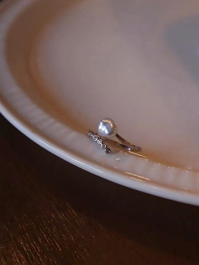 Wild Baroque Pearl Ring with Diamond Accents - Adjustable Handcrafted Jewelry