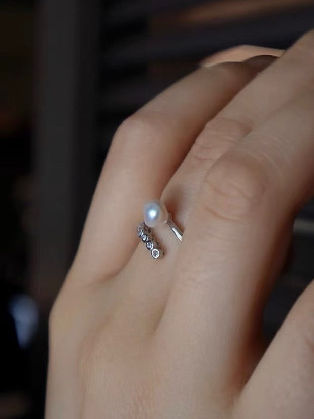 Wild Baroque Pearl Ring with Diamond Accents - Adjustable Handcrafted Jewelry